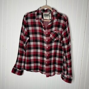 Threads 4 Thought Organic Cotton Red Black White Plaid Button Down Gauzy Flannel